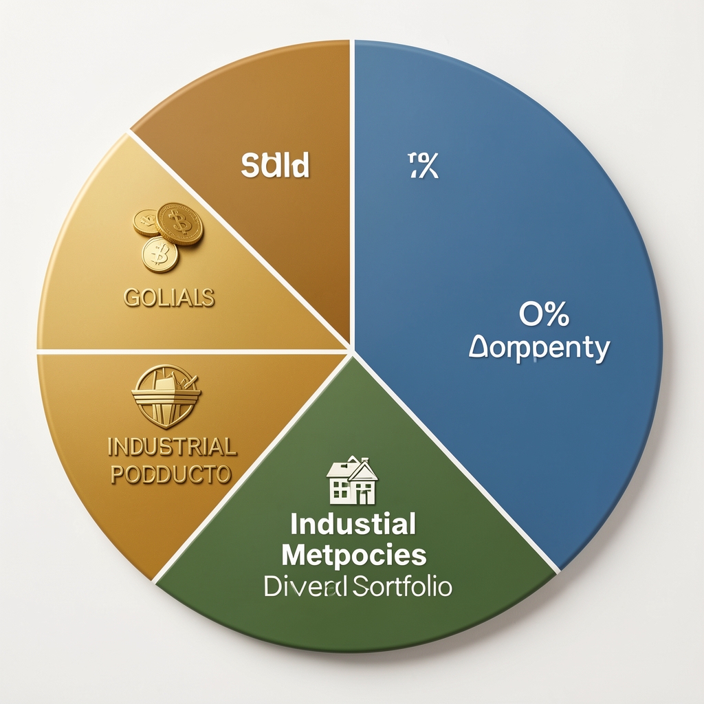 Portfolio allocation pie chart showing commodity exposure including gold, oil, industrial metals, and agricultural products as percentage of diversified portfolio