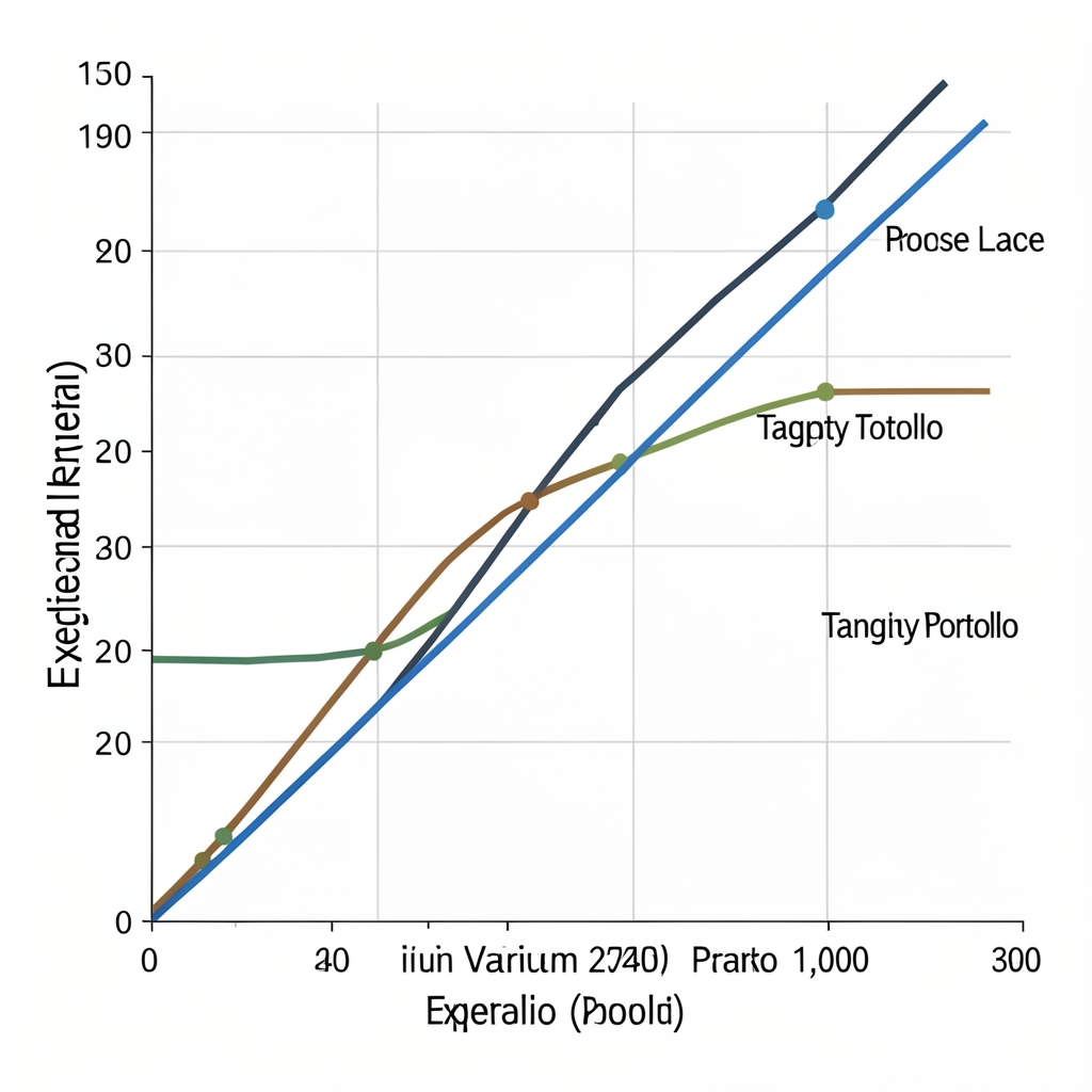 Efficient frontier curve chart plotting portfolio expected return on y-axis against portfolio standard deviation on x-axis showing minimum variance portfolio tangency portfolio and capital market line